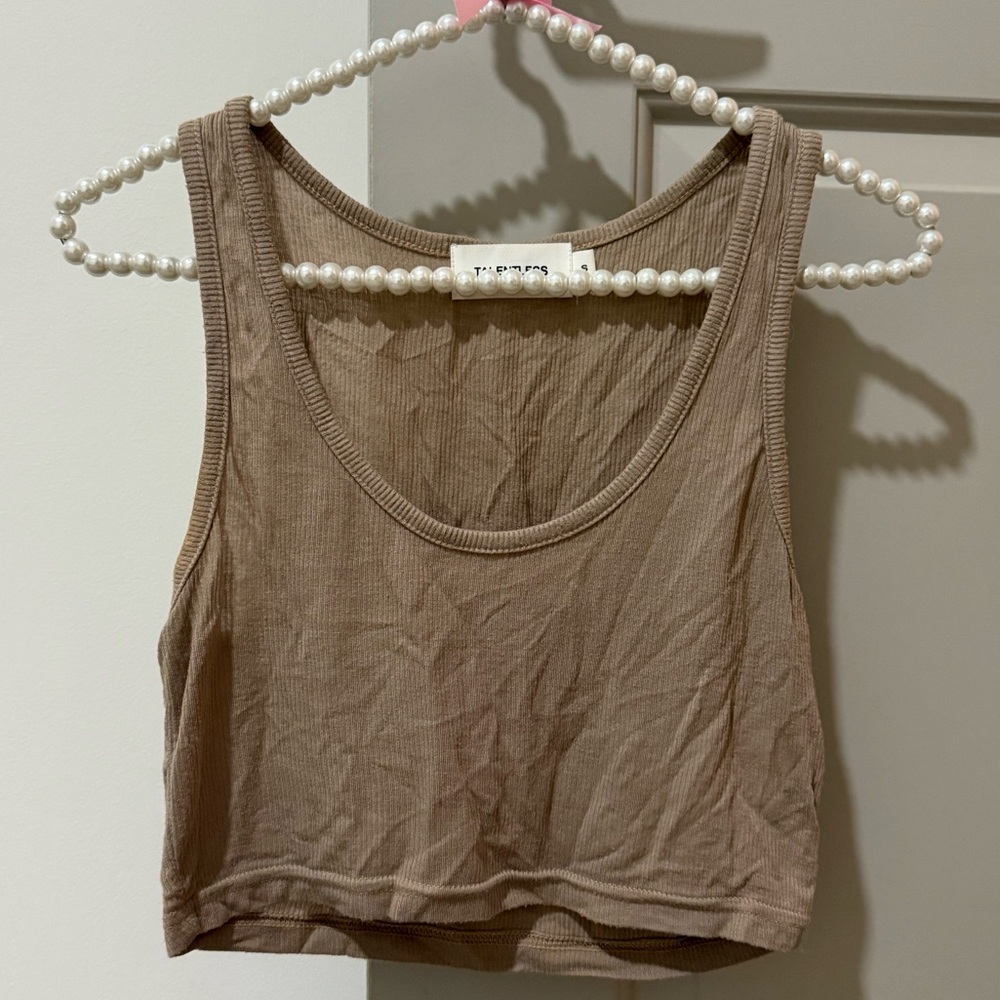 TALENTLESS Light Brown Ribbed Crop Top
